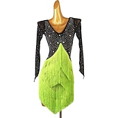 preiswerte Kleidung für lateinamerikanische Tänze-Latein-Tanz Kleid Quaste Kristalle / Strass Damen Leistung Ausbildung Langarm Spandex