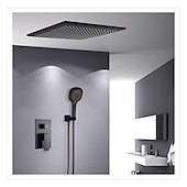 abordables Douches de plafond de luxe-Ensemble de robinets de douche noir mat de 16 pouces, système de douche dissimulé à effet de pluie en laiton massif avec 3 fonctions, ensemble combiné de douche à main monté au plafond avec corps de valve et garniture