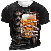 Men's Graphic Skull Beer T Shirt Halloween Shirt Short Sleeve T shirt 3D Print Crew Neck Shirt Vintage Fashion Designer Outdoor Casual Daily Black Summer Clothing Apparel S M L XL 2XL 3XL4