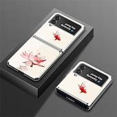 Недорогие Чехлы для Samsung-телефон Кейс для Назначение SSamsung Galaxy Z Flip 5 Z Flip 4 Z Flip 3 Кейс на заднюю панель Флип Мода Защитная пленка для объектива камеры Цветы Закаленное стекло