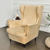 cheap Armchair Cover &amp; Armless Chair Cover-Velvet Stretch Wingback Chair Cover Wing Chair Slipcovers Spandex Fabric Wingback Armchair Covers with Elastic Bottom for Living Room Bedroom Decor
