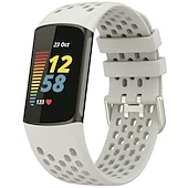 abordables Correas de reloj Fitbit-Correa de Smartwatch Compatible con Fitbit Charge 5 Silicona suave Reloj inteligente Correa Impermeable Ajustable Transpirable Correa Deportiva Reemplazo Pulsera