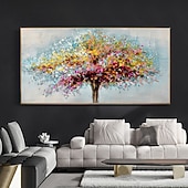 cheap Floral/Botanical Paintings-Handmade Oil Painting CanvasWall Art Decoration Abstract Knife Painting Landscape Tree For Home Decor Rolled Frameless Unstretched Painting