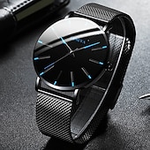 economico Orologi al quarzo-Orologio al quarzo di Ginevra per uomini orologio minimalista ultra sottile in acciaio inossidabile orologio elegante da uomo orologio al quarzo business casual