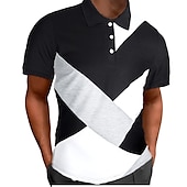 cheap Men&#039;s Classic Polo-Men&#039;s Polo Shirt Golf Shirt Outdoor Work Polo Collar Classic Short Sleeve Casual Patchwork Button Front Summer Spring &amp;  Fall Regular Fit Black White Gray Polo Shirt