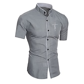 voordelige strijkvrije overhemden voor heren-Voor heren Overhemd Shirt met kraag Kraagloos overhemd Effen Bruiloft Buiten Zwart Wit Grijs Korte mouw Opstaand Zomer Lente Kleding Button-omlaag
