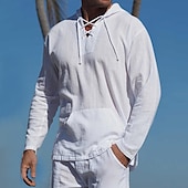 preiswerte Freizeithemden für Herren-Herren Hemd Sommerhemd Strandhemd Feste Farbe Strasse Casual Schwarz Weiß Blau Khaki Langarm Mit Kapuze Sommer Bekleidung