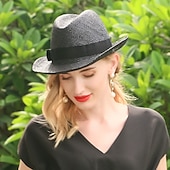 cheap Party Hats-Elegant Beach Straw Hats with Pure Color / Satin Bowknot 1PC Party / Evening / Casual / Melbourne Cup Headpiece