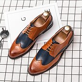 cheap Formal-Men&#039;s Oxfords Derby Shoes Formal Shoes Brogue Wingtip Shoes Walking Business British Christmas Party &amp; Evening Xmas PU Lace-up Red Blue Brown Color Block Summer Spring