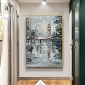 お買い得  風景画-キャンバスの壁の芸術の装飾のミンチュラ手作りの都市風景油絵家の装飾のための現代の抽象的な絵はフレームレスの伸ばされていない絵画を巻いた