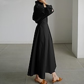 Damen Hemdblusenkleid Freizeitkleid Swingkleid Maxi Langes Kleid Outdoor Büro Urlaub Basic Modern Hemdkragen Geraffte Tasche Langarm Sommer Frühling Herbst 2023 Regular Fit Schwarz Armeegrün preiswerte schwarzes Maxikleid-Damen Hemdblusenkleid Freizeitkleid Swingkleid Maxi Langes Kleid Outdoor Büro Urlaub Basic Modern Hemdkragen Geraffte Tasche Langarm Sommer Frühling Herbst 2023 Regular Fit Schwarz Armeegrün