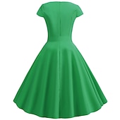 tanie Sukienki-Retro / vintage Lata 50. Sukienka z linii Rockabilly Sukienka huśtawka Krótki kimonowy Łuk Równina W serek Strój na bal maskowy Damskie Bal maskowy Spotkanie towarzyskie Herbaciane przyjęcie Codzienne