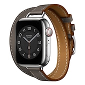 رخيصةأون عصابات Apple Watch-جولة مزدوجة متوافق مع Apple Watchband 38 مم 40 مم 41 مم 42 مم 44 مم 45 مم 49 مم مشبك معدني قابل للتعديل جلد اصطناعي استبدال حزام الساعة إلى iwatch Ultra 2 Series 9 8 7 SE 6 5 4 3 2 1