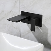 cheap Wall Mount-Bathroom Sink Faucet - Wall Mount / Waterfall Electroplated / Brushed Gold / Black Painted Finishes Mount Inside Wall mountedBath Taps