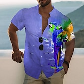 voordelige Vogels &amp; Dieren-Voor heren dier Papegaai Overhemd Hawaiiaans overhemd Aloha-shirt Korte mouw Overhemd Opstaand Modieus Ontwerper Casual Buiten Vakantie Casual Wit Geel blauw 3D-afdrukken S M L
