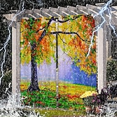 olcso Vízálló függönyök-vízálló kültéri függöny magánélet, elcsúsztatható teraszfüggöny függöny, pergola függöny átvezető 3d erdei táj pavilonhoz, erkély, veranda, parti, 1 panel