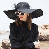 Недорогие Шляпы для вечеринки-элегантные пляжные соломенные шляпы с бисером / чистый цвет / тюль 1 шт. вечерние / вечерние / повседневные головные уборы