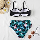 billige Bikinisett-Dame Normal Badetøy Bikini 2 stk Frekk Badedrakt 2 deler Åben Ryg Sexy Printer Høy midje Ferie Mote Blomstret Blader Med stropper Ermeløs Badedrakter
