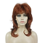 abordables Perruques Synthétiques Sans Bonnet-shaggy couches perruque longueur d&#039;épaule femmes perruque avec une frange de cheveux perruque de cheveux synthétiques de qualité supérieure pour les femmes
