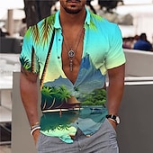 economico Piante tropicali-Per uomo Albero di cocco Piante tropicali Camicia Camicia hawaiana Camicia Aloha Manica corta Camicia Collo ripiegabile Di tendenza Hawaiano Originale Esterno Strada Informale Mare blu Giallo Blu Con