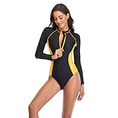 cheap Rash Guards-Women&#039;s Rash Guard One Piece Swimsuit UV Sun Protection UPF50+ Breathable Long Sleeve Bodysuit Bathing Suit Front Zip Swimming Surfing Beach Water Sports Patchwork Autumn / Fall Spring Summer