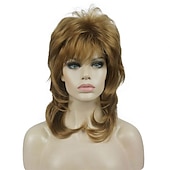 abordables Perruques Synthétiques Sans Bonnet-shaggy couches perruque longueur d&#039;épaule femmes perruque avec une frange de cheveux perruque de cheveux synthétiques de qualité supérieure pour les femmes