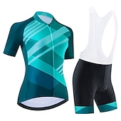 economico Set di abbigliamento da donna-Per donna Maglia con salopette corta da ciclismo Maglia con pantaloncini da ciclismo Manica corta Ciclismo da montagna Cicismo su strada Nero Rosso Blu Pop art Strisce Bicicletta Asciugatura rapida