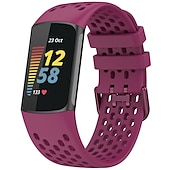 abordables Correas de reloj Fitbit-Correa de Smartwatch Compatible con Fitbit Charge 5 Silicona suave Reloj inteligente Correa Impermeable Ajustable Transpirable Correa Deportiva Reemplazo Pulsera