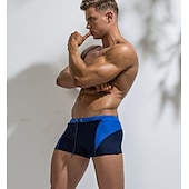 baratos calções de banho e calções de surf-Homens Calção Justo de Natação Shorts de Natação Secagem Rápida Leve Bermuda de Surf Roupa de banho Com Cordão Natação Surfe Praia Esportes Aquáticos Retalhos Verão