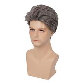 olcso Férfiparókák-férfi parókák szürke rövid réteges paróka szintetikus helyettesítő cosplay jelmez buli napi viselet haj paróka