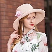 economico Cappelli per feste-eleganti cappelli di paglia da spiaggia con fiocco in raso 1pc per feste / serate / copricapo casual