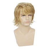 cheap Mens Wigs-Mens Blonde Wig Short Fluffy Layered Blonde Wig Natural Synthetic Halloween Cosplay Hair Wig for Male Guy