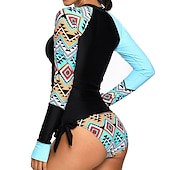 preiswerte Hautausschlagswächter-Damen Rash Guard Badeanzug Bikini, Zweiteiler UV-Sonnenschutz UPF50+ Atmungsaktiv Langarm Bademode Badeanzug 2 teilig Schwimmen Surfen Strand Wassersport Bedruckt Sommer Frühling