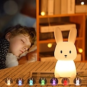 رخيصةأون أضواء الليل الحضانة-led rabbit night light bunny lamp for kids touch sensor animal cartoon cute lamp ملون usb قابلة للشحن السيليكون هدية حضانة فتاة بوي طفل kawaii room decoration bedroom bedside lamp