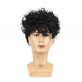 halpa Miesten peruukit-lyhyt kihara miesten musta peruukki pörröinen synteettinen cosplay halloween hiukset peruukki miehille