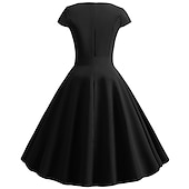 tanie Sukienki-Retro / vintage Lata 50. Sukienka z linii Rockabilly Sukienka huśtawka Krótki kimonowy Łuk Równina W serek Strój na bal maskowy Damskie Bal maskowy Spotkanie towarzyskie Herbaciane przyjęcie Codzienne
