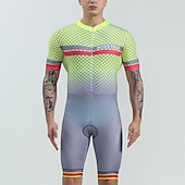 halpa Miesten vaatesarjat-BOESTALK Miesten Lyhythihainen Triathlon Tri -puku Kesä Spandex Vihreä / Keltainen Taivaan sininen Sininen Raita Tilkkutäkki Pilkku Pyörä Liikunta-asut Hengittävä Anatominen tyyli Nopea kuivuminen