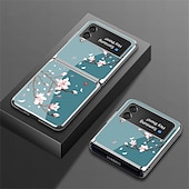 Недорогие Чехлы для Samsung-телефон Кейс для Назначение SSamsung Galaxy Z Flip 5 Z Flip 4 Z Flip 3 Кейс на заднюю панель Флип Мода Защитная пленка для объектива камеры Цветы Закаленное стекло