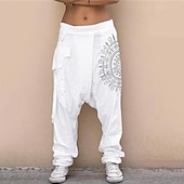 cheap Retro-Men&#039;s Harem Trousers Summer Pants Tapered Carrot Pants Baggy Pants Elastic Waist Print Multiple Pockets Graphic Prints Comfort Soft Casual Daily Stylish Classic Style Black White