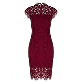 cheap Cocktail Dress-Women&#039;s Midi Dress Lace Dress Party Dress Bodycon Sheath Dress Elegant Stylish Work Party Work Going out Regular Fit Pure Color Sleeveless Crew Neck Wine Red Dark Blue Summer Spring