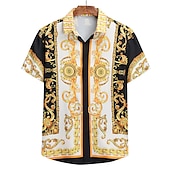 economico camicie da smoking da uomo-Per uomo Camicia Camicie da smoking Nero Bianco Blu Verde Manica corta Pop art Collo ripiegabile Primavera estate Esterno Strada Abbigliamento Bottone giù