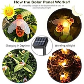 abordables Guirlandes solaires-guirlandes lumineuses solaires en plein air 2pcs 1pcs 8 modèles alimentés à l&#039;énergie solaire mignon abeille led chaîne guirlande lumineuse 30leds 6.5m abeille extérieur jardin clôture patio noël