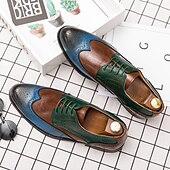 cheap Formal-Men&#039;s Oxfords Derby Shoes Formal Shoes Brogue Wingtip Shoes Walking Business British Christmas Party &amp; Evening Xmas PU Lace-up Red Blue Brown Color Block Summer Spring
