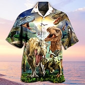 economico Stampa animal-Per uomo Dinosauro Camicia Camicia con bottoni Di tendenza Originale Informale Esterno Informale Giornaliero Estate Collo ripiegabile 3D Bottone giù Marrone