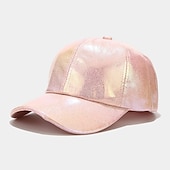 olcso Baseball sapkák-redőzött pu baseball sapka unisex férfi nő csillogó állítható kültéri snapback sapka színes csúcsos sapka színpadi hip-hop sapka