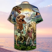 economico Stampa animal-Per uomo Dinosauro Camicia Camicia con bottoni Di tendenza Originale Informale Esterno Informale Giornaliero Estate Collo ripiegabile 3D Bottone giù Marrone