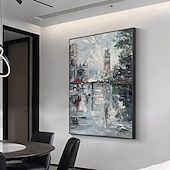 お買い得  風景画-キャンバスの壁の芸術の装飾のミンチュラ手作りの都市風景油絵家の装飾のための現代の抽象的な絵はフレームレスの伸ばされていない絵画を巻いた