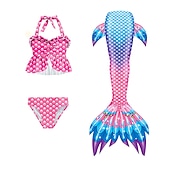 abordables Maillot de bain sirène-Enfants Fille Trois pièces Maillots de bain sirène Maillot de Bain Plage Natation Bloc de couleur à imprimé arc-en-ciel Actif Imprimer Maillots de bain 3-10 ans Eté Rose Claire Rose poussiéreuse