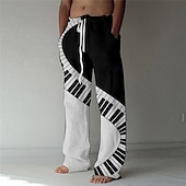 billige Uformelle bukser med trykk for menn-Herre Bukser Sommerbukser Strandbukser Elastisk snordesign Lomme foran Rett ben Fargeblokk Grafiske trykk Musikkinstrument Komfort Myk Avslappet Daglig Mote Designer Hvit / Svart Rød