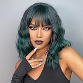 voordelige Synthetische trendy pruiken-synthetische pruik natuurlijk recht met pony pruik 16 inch ombre bruin synthetisch haar vrouwen natuurlijke mode pluizig bruin